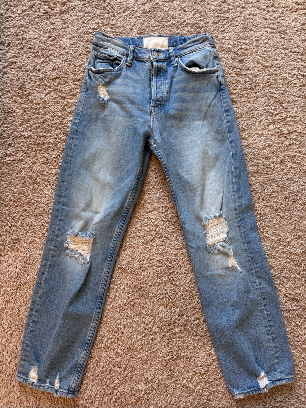 MOTHER Distressed Light Blue Boyfriend Jeans